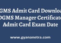 DGMS Admit Card Exam Date