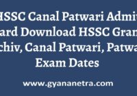 HSSC Canal Patwari Admit Card Exam Date