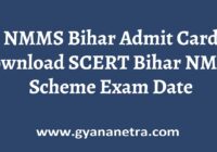 NMMS Bihar Admit Card SCERT Exam Date