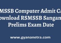 RSMSSB Computer Admit Card Sanganak Exam Date