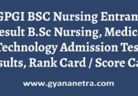 SGPGI BSC Nursing Entrance Exam Result Rank Card