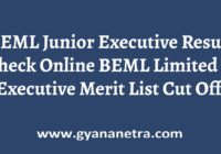 BEML Junior Executive Result Merit List