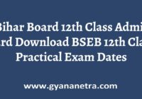 Bihar Board 12th Class Admit Card Exam Date