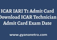 ICAR IARI T1 Admit Card Exam Date