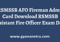 RSMSSB AFO Fireman Admit Card Exam Date