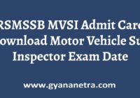 RSMSSB MVSI Admit Card Exam Date