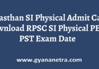 Rajasthan SI Physical Admit Card PET PST Exam Date