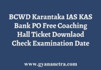 BCWD IAS KAS Free Coaching Hall Ticket