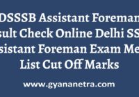 DSSSB Assistant Foreman Result Merit List