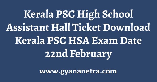 Kerala PSC High School Assistant Hall Ticket Exam Date