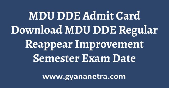 MDU DDE Admit Card Exam Date