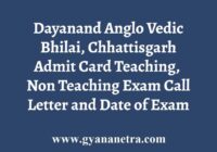 DAV Bhilai Admit Card
