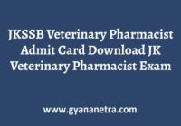 JKSSB Veterinary Pharmacist Admit Card Exam Date