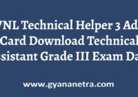 JVVNL Technical Helper 3 Admit Card Exam Date