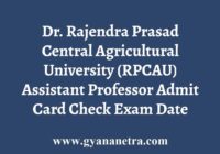 RPCAU Assistant Professor Admit Card