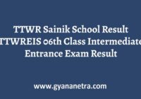 TTWR Sainik School Result Entrance Exam