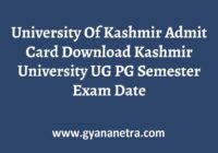 University Of Kashmir Admit Card Exam Date