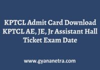 KPTCL Admit Card AE JE Jr Assistant Exam