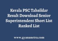 Kerala PSC Tahsildar Result