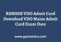 RSMSSB VDO Admit Card Exam Date