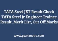 TATA Steel JET Result Merit List Cut Off Marks