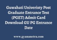 GU PG Entrance Admit Card