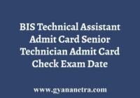 BIS Technical Assistant Admit Card