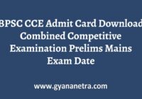 BPSC CCE Admit Card Exam Date