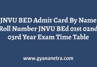 JNVU BED Admit Card Exam Time Table