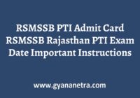 RSMSSB PTI Admit Card Exam Date