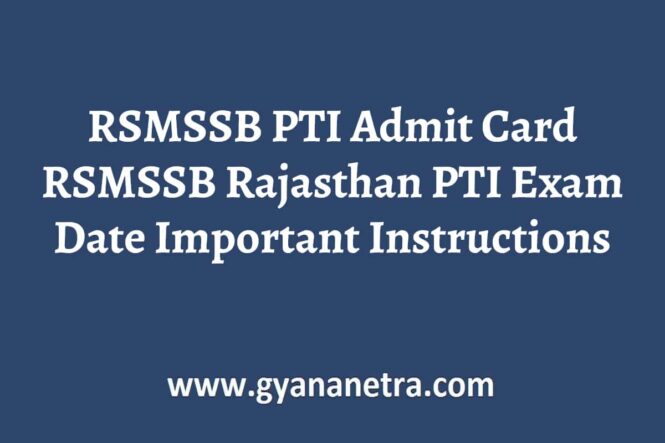 RSMSSB PTI Admit Card Exam Date