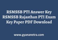 RSMSSB PTI Answer Key Paper PDF