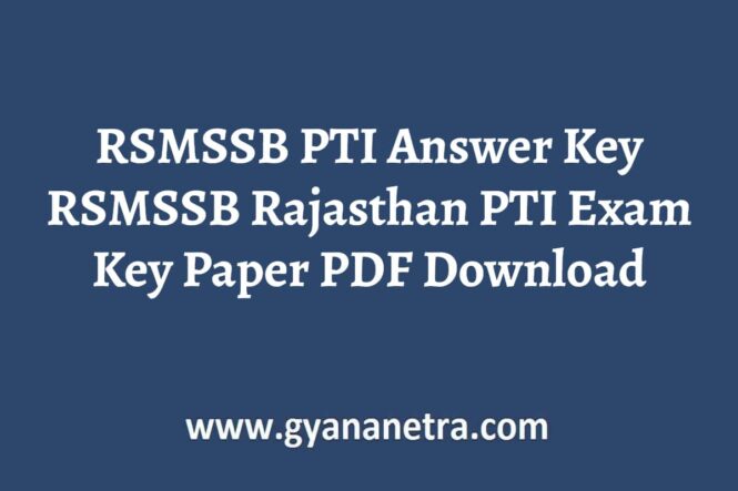RSMSSB PTI Answer Key Paper PDF