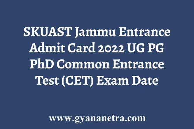 SKUAST Jammu Entrance Admit Card