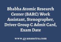BARC Work Assistant Admit Card