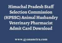 HPSSC Veterinary Pharmacist Admit Card