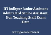 IIT Jodhpur Junior Assistant Admit Card