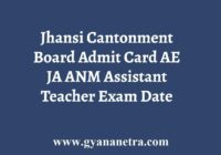 Jhansi Cantonment board Admit Card