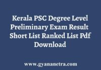 Kerala PSC Degree Level Prelims Result