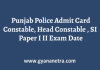 Punjab Police Admit Card Download Exam Date