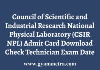 CSIR NPL Admit Card
