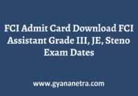 FCI Admit Card Exam Date