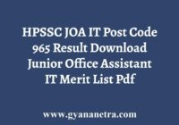 HPSSC JOA IT Post Code 965 Result