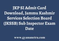 JKP SI Admit Card