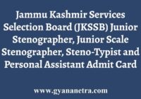 JKSSB Stenographer Admit Card