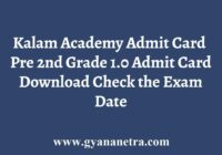 Kalam Academy Pre 2nd Grade Exam Admit Card