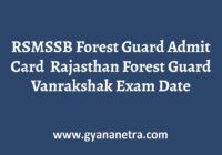 RSMSSB Forest Guard Admit Card Vanrakshak