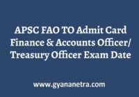 APSC FAO TO Admit Card Exam Date