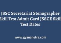 JSSC Secretariat Stenographer Skill Test Admit Card
