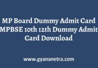 MP Board Dummy Admit Card